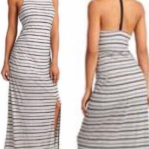Athleta Black and White Striped Backless Dress